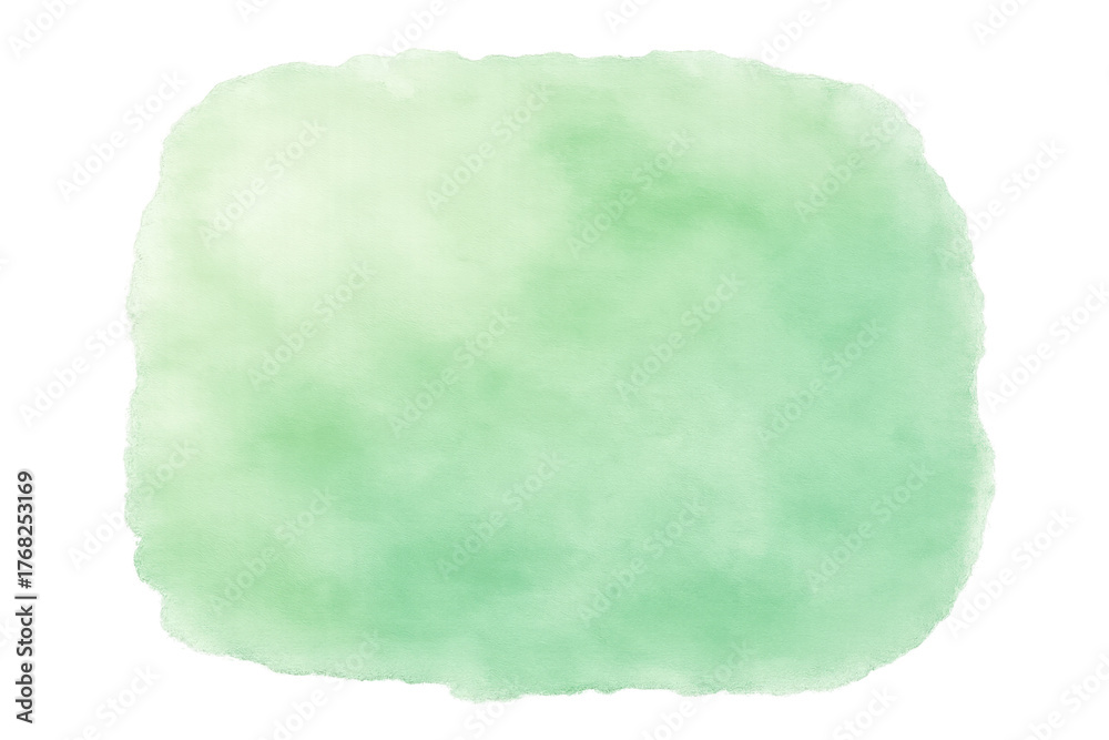 Obraz premium Green watercolor blob, soft texture splash, pastel paint stain creating an abstract art background with transparent edges