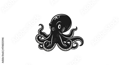 Monochromatic octopus illustration, a blend of elegance and simplicity in graphic design excellence
