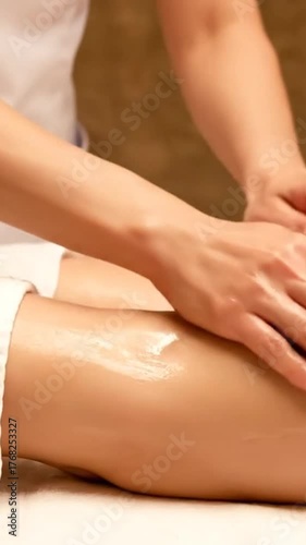 Wallpaper Mural Close up of a Woman Receiving a Leg Massage in a Spa with Warm Lighting and Beige Tones Therapist Applying Massage Oil Technique for Relaxation and Wellness Treatment in Health Center Torontodigital.ca
