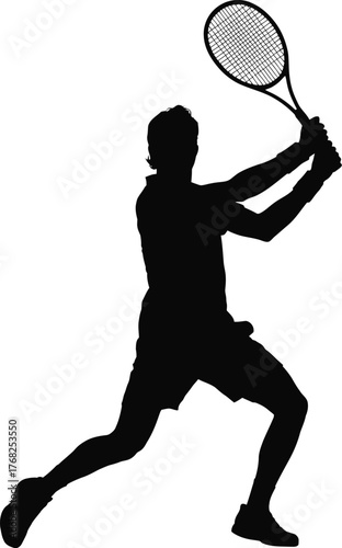 Black Silhouette Tennis Player Athlete Sport Racket Swing Professional Action