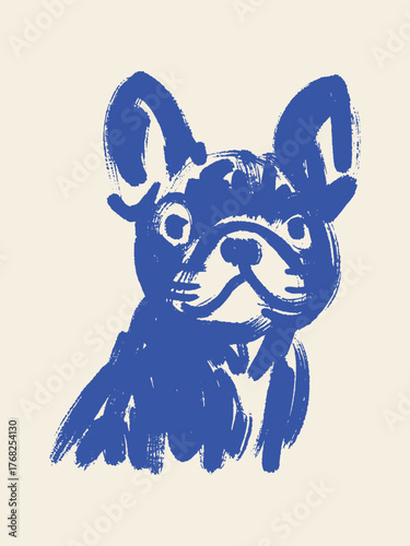 french bulldog portrait expressive brush sketch vector illustration