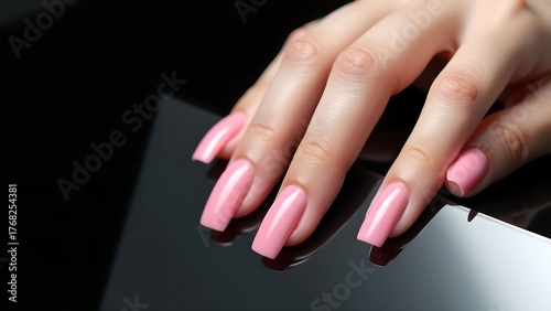 Colorful gradient nails showcase sparkling design at a beauty studio during a manicure session