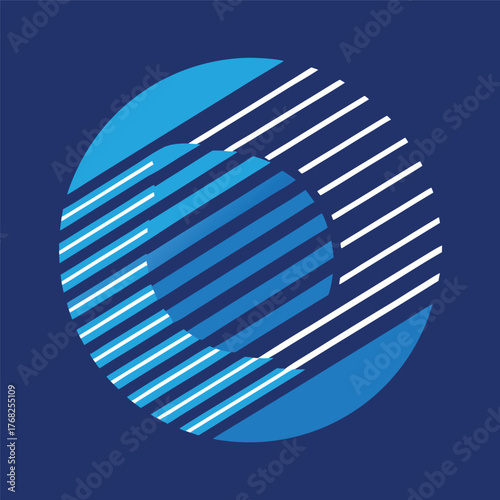 Abstract geometric circle design with white lines and blue background
