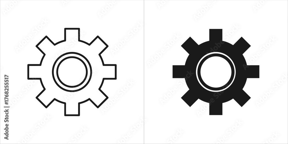 Obraz premium Two gears, one outlined and one solid black