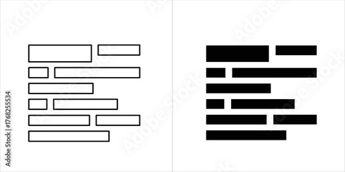 Set of placeholder text boxes in outline and solid black