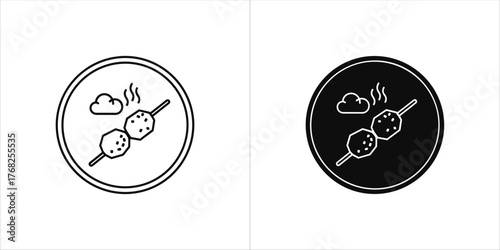 Two meatball skewers, one outlined and one solid black