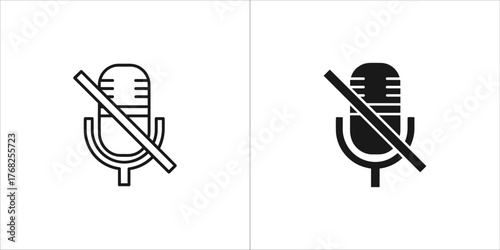 Muted microphone icon in outline and solid black on a