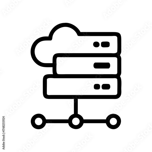 Cloud server with network connections icon on transparent background silhouette
