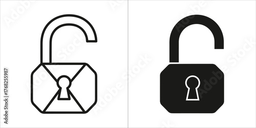 Outline and solid black unlocked padlock icon