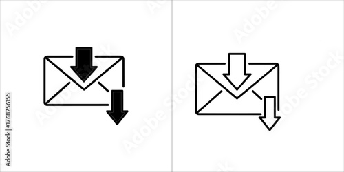 Two icons of an envelope with a download arrow, one black and one outline