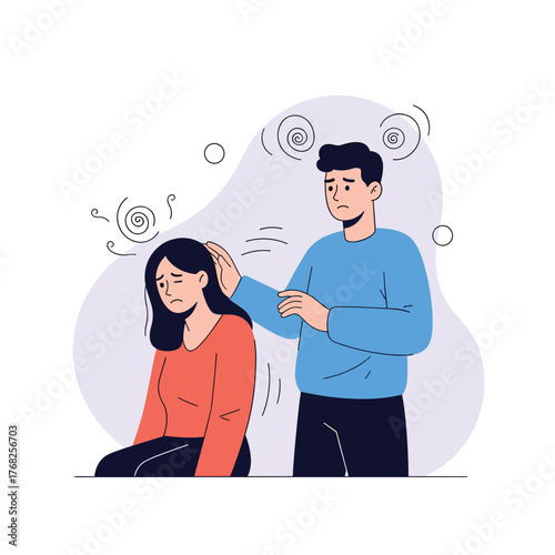 A caring man offers comfort and support to a woman experiencing emotional distress and mental health challenges, symbolizing empathy.