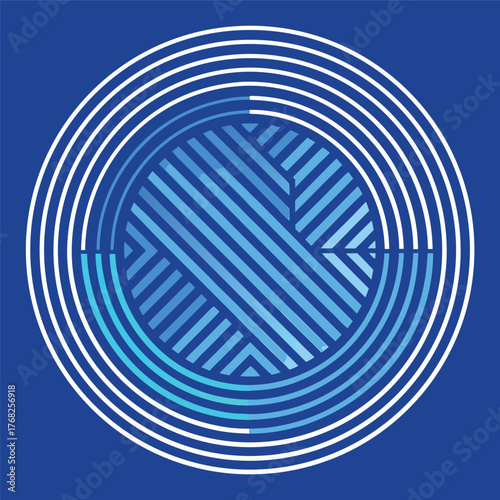 Abstract geometric circle design with white lines and blue background