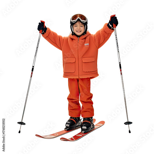 Cute Little Girl Skiing in Winter, Generative AI