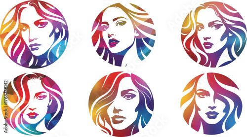 Colorful abstract female faces women vibrant