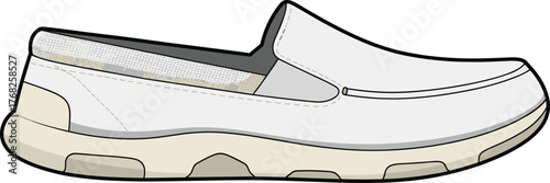 Casual slip-on shoe, side view illustration, canvas footwear design, flexible sole, lifestyle fashion, modern comfort, trendy urban style, unisex