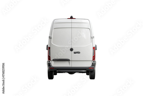 Rear view of a white cargo van isolated on transparent background