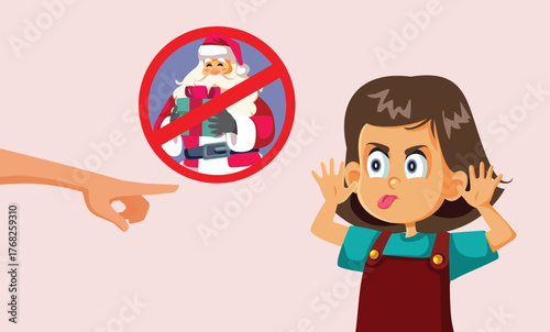 Parent Threatens Rude Kid with No Santa Christmas Vector Cartoon. Rebellious child misbehaving and having a bad attitude 