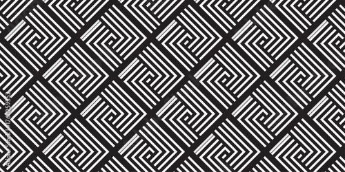 black and white fabric chevron metallic line geometric pattern square texture textile overlap design.	