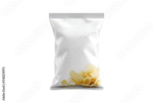 Blank white snack bag with crisps isolated on transparent background