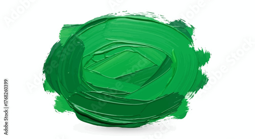 Vibrant green paint strokes forming a dynamic circular pattern on white backdrop