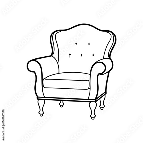 Illustration of an elegant armchair design on transparent background silhouette