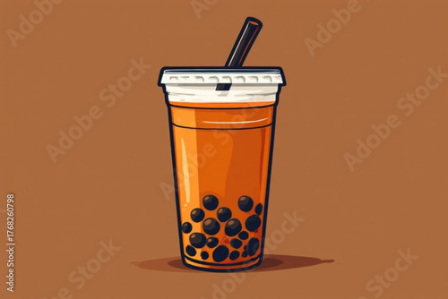 A refreshing illustration of a bubble tea drink with tapioca pearls and a straw.