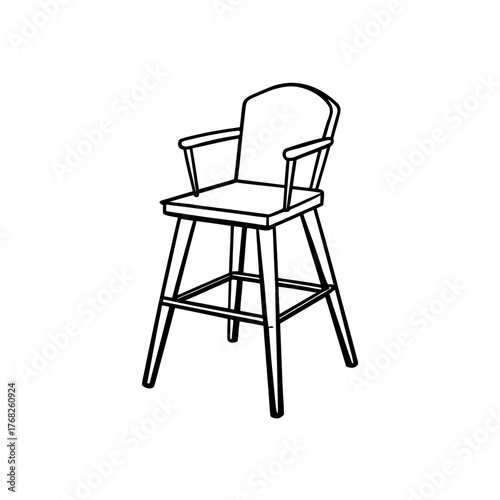 Illustration of a wooden high chair design on transparent background silhouette