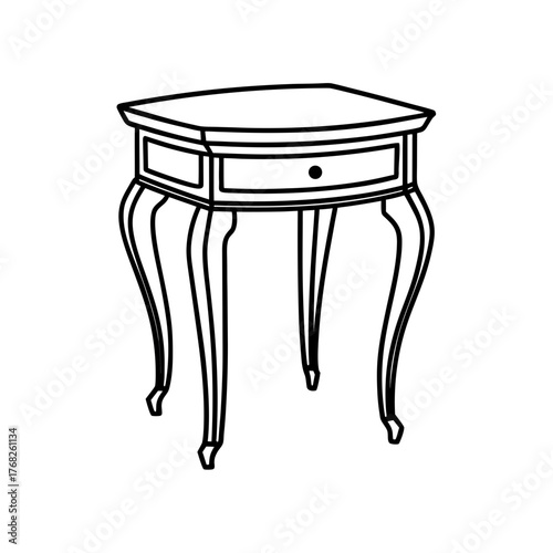 Drawing of a bedside table with one drawer on transparent background silhouette