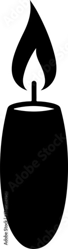 Simple silhouette of a lit candle flame on a wick and wax cylinder