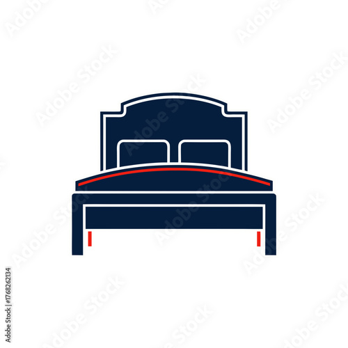 Illustration of a bed with two pillows on transparent background
