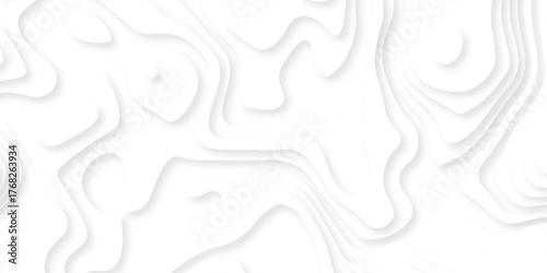 Abstract white paper cut background with lines. Background of the topographic map. White wave paper curved reliefs abstract background. Realistic papercut decoration textured with wavy layers.	