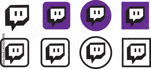 Twitch logo icons set. Social Media Platforms. popular communication platform. social network logos. twitch icon isolated. twitch button.  Popular Social media icons set Twitch