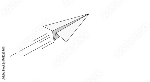 Paper airplane flying through the air on white background  