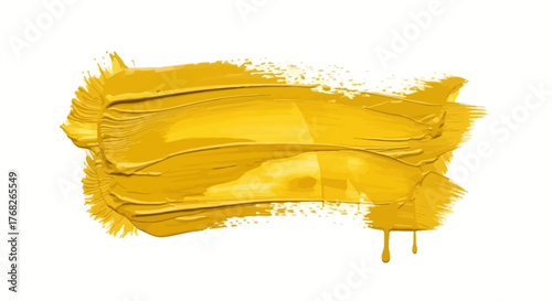 Vibrant stroke of yellow paint on white showcasing texture and movement within the artwork