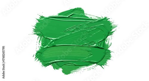 Abstract vivid green paint strokes on white background provide artistic flair ideal for various
