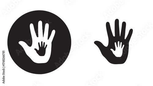 Black hands with smaller white hands inside a unique design on transparent background silhouette