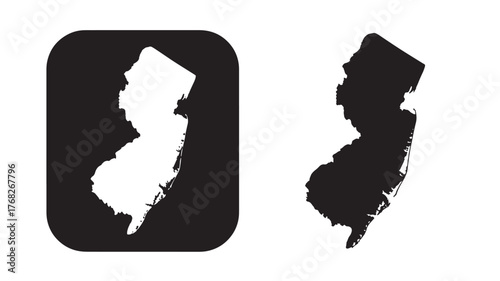 New jersey state map designs including a bordered version on transparent background silhouette