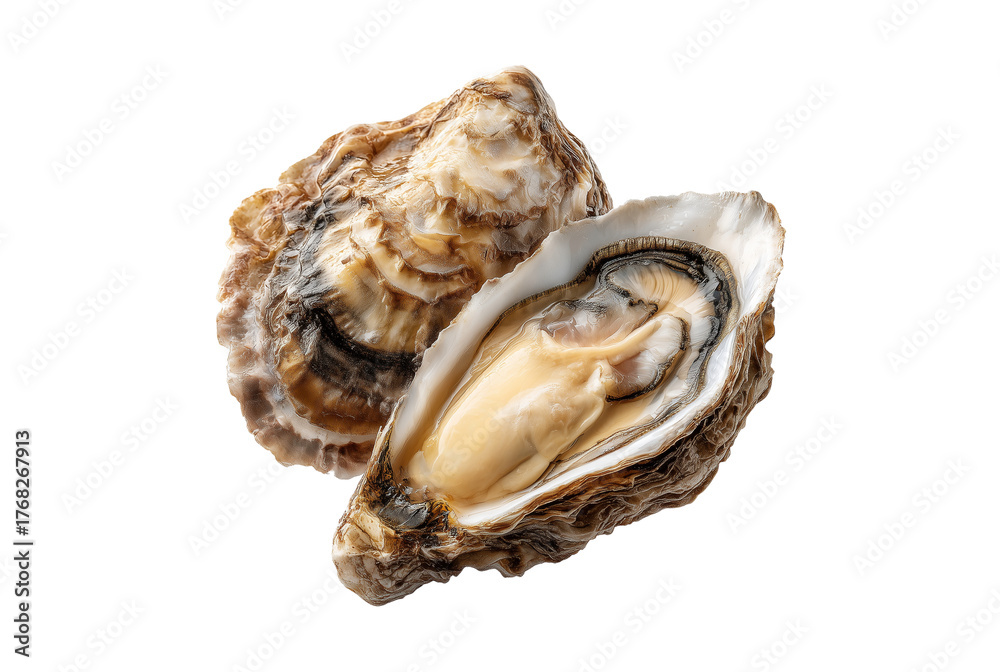 Naklejka premium Freshly opened oyster with creamy meat isolated on transparent background