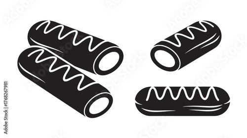 Black and white maccheroni pasta shapes floating on transparent background silhouette