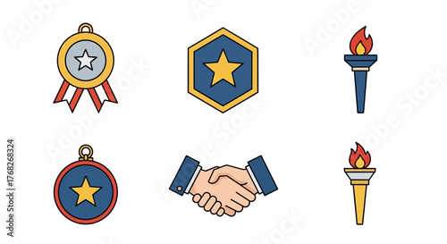 Collection of Achievement, Recognition, and Collaboration Icons for Business and Success-Oriented Designs
