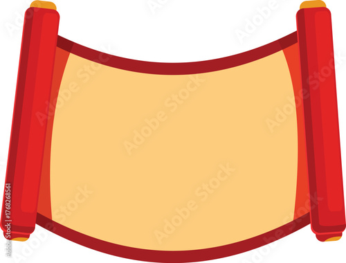 Traditional chinese scroll painting with red details hanging and representing ancient culture