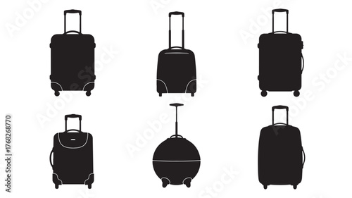 Three black suitcases and a duffel bag clean vector graphic silhouette on transparent background