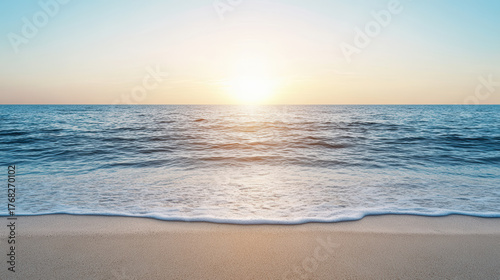 Fototapeta Naklejka Na Ścianę i Meble -  Golden hour over ocean horizon creates peaceful and cinematic tone