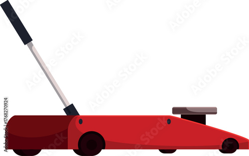 Red hydraulic trolley jack lifting equipment isolated on white background