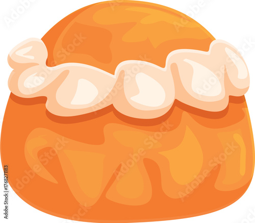 Freshly baked semla bun, topped with a generous dollop of whipped cream, representing a beloved swedish pastry tradition