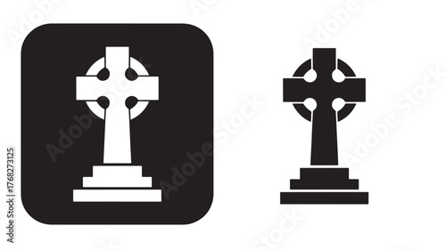 Two celtic cross grave markers detailed design on transparent background silhouette