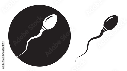Two black sperm cell icons one large one small on transparent background silhouette