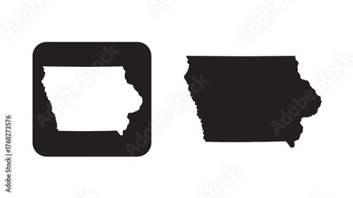 Iowa state map inside phone and separate outline silhouette on transparent background