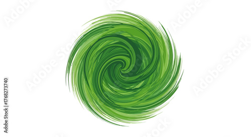Abstract swirling vortex of verdant strokes on a clean white canvas for artistic expression