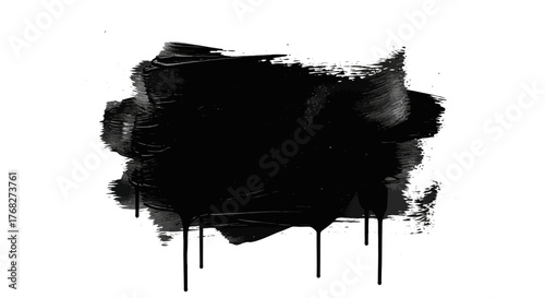 Bold ink brushstroke with dripping accents against a clean white backdrop showcasing raw texture